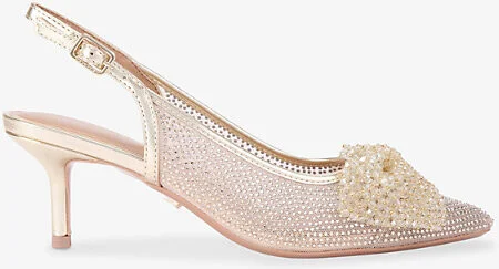 Womens Gold Chiara Bow Woven Slingback Courts Eur 41 / 8 Uk Women