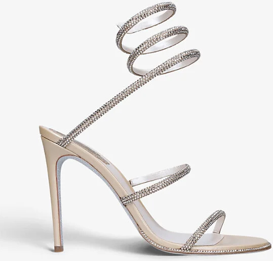 Womens Gold Cleo Crystal-Embellished Leather Heeled Sandals Eur 41 / 8 Uk Women
