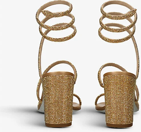 Womens Gold Cleo Crystal-Embellished Satin Heeled Sandals Eur 37.5 / 4.5 Uk Women - Image 2