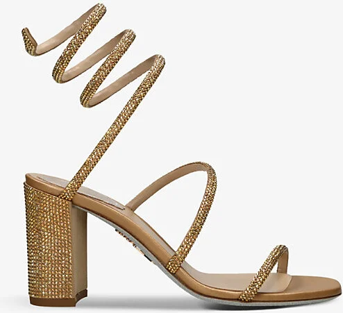 Womens Gold Cleo Crystal-Embellished Satin Heeled Sandals Eur 37.5 / 4.5 Uk Women
