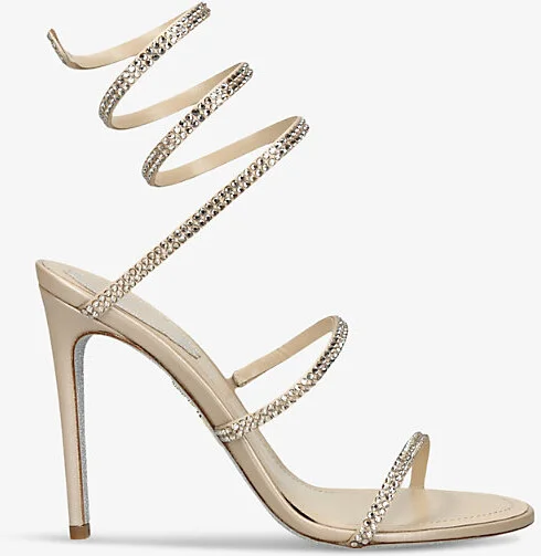 Womens Gold Comb Cleo II 105 Crystal-Embellished Leather Heeled Sandals Eur 41 / 8 Uk Women