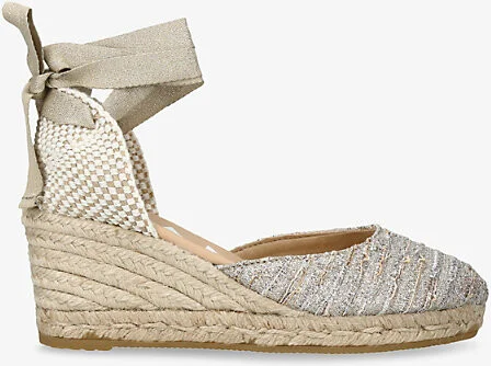 Womens Gold Comb Hamptons Ankle-Tie Raffia Espadrille Wedges Eur 39 / 6 Uk Women