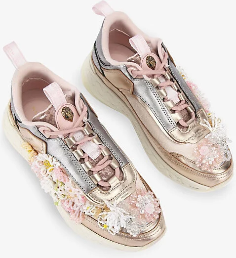 Womens Gold Comb Kensington Beaded-Flower Leather Low-Top Trainers Eur 41 / 8 Uk Women - Image 2