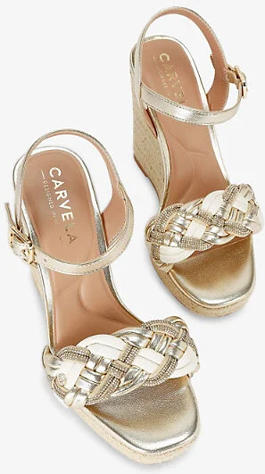 Womens Gold Comb Maiella Faux-Leather Heeled Wedges Eur 36 / 3 Uk Women - Image 2