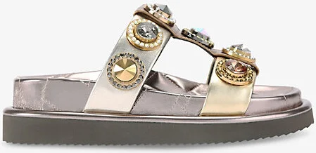 Womens Gold Comb Orson Crystal-Embellished Metallic-Leather Sandals 10