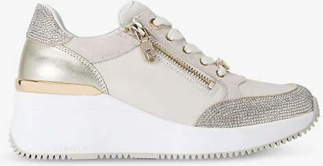 Womens Gold Comb Skyline Crystal-Embellished Wedge Leather Low-Top Trainers Eur 38/5 Uk Women