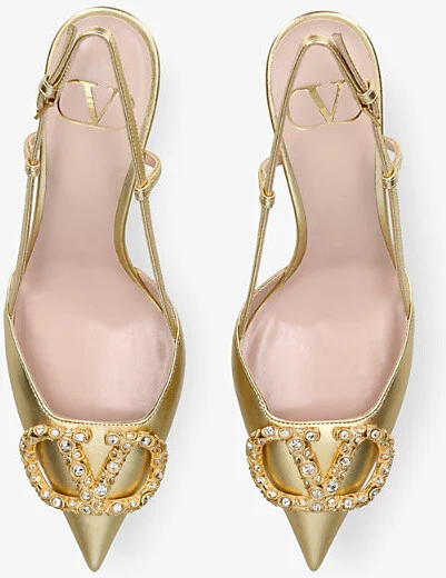 Womens Gold Comb Vlogo 80 Crystal-Embellished Leather Slingback Courts Eur 37 / 4 Uk Women - Image 2