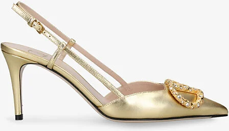 Womens Gold Comb Vlogo 80 Crystal-Embellished Leather Slingback Courts Eur 37 / 4 Uk Women