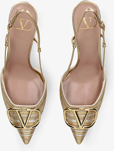 Womens Gold Comb Vlogo Signature 80 Metallic-Leather Slingback Pumps Eur 37 / 4 Uk Women - Image 2