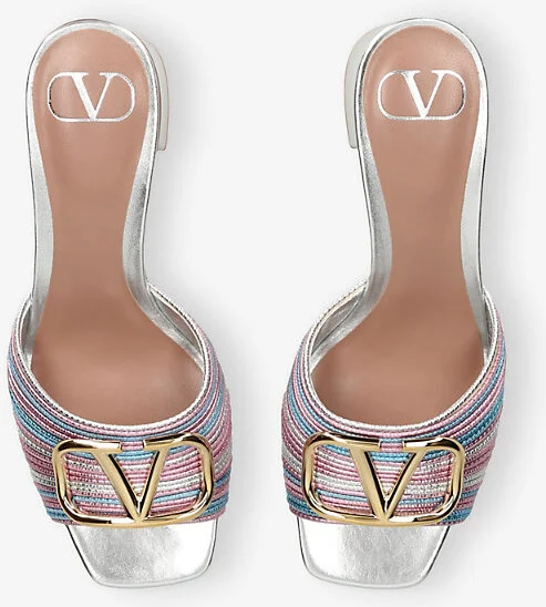 Womens Gold Comb Vlogo Signature Crochet Metallic Heeled Leather Mules Eur 41 / 8 Uk Women - Image 2