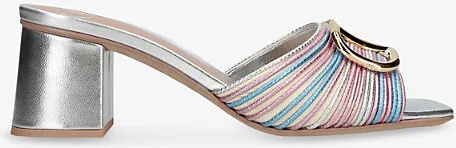 Womens Gold Comb Vlogo Signature Crochet Metallic Heeled Leather Mules Eur 41 / 8 Uk Women