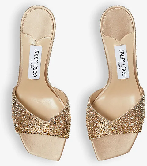 Womens Gold/Crystal Skye 70 Crystal-Embellished Satin Sandals Eur 38/5 Uk Women - Image 2