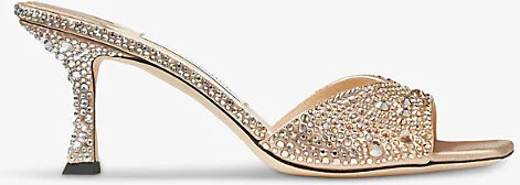 Womens Gold/Crystal Skye 70 Crystal-Embellished Satin Sandals Eur 38/5 Uk Women