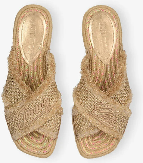 Womens Gold/Dark Cappuccino Aciel Flat Woven Raffia Sandals Eur 35.5/2.5 Uk Women - Image 2