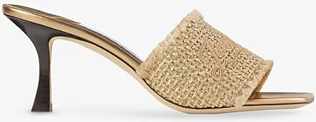Womens Gold/Dark Cappuccino Alexia 70 Raffia Woven Heeled Mules Eur 40.5 / 7.5 Uk Women
