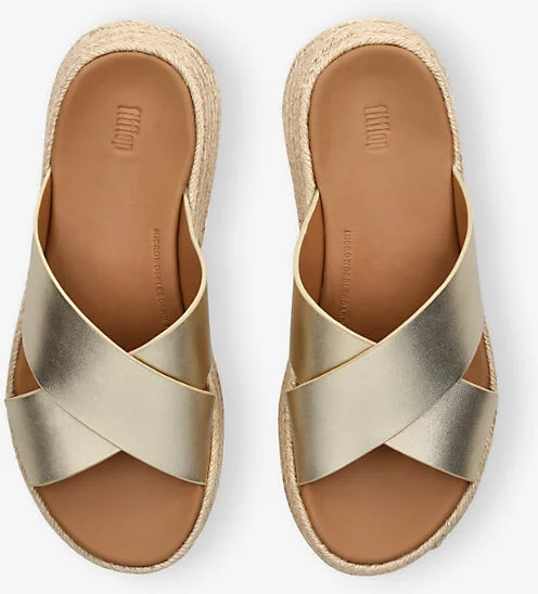 Womens Gold F-Mode Leather Flatform Sliders Eur 38/5 Uk Women - Image 2