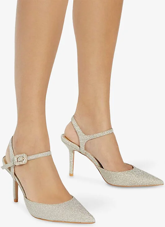 Womens Gold Fabric Channel Crystal-Embellished Heeled Courts Eur 36 / 3 Uk Women - Image 2