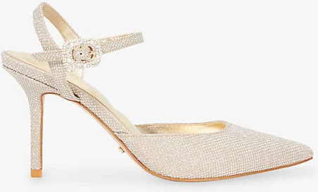 Womens Gold Fabric Channel Crystal-Embellished Heeled Courts Eur 36 / 3 Uk Women
