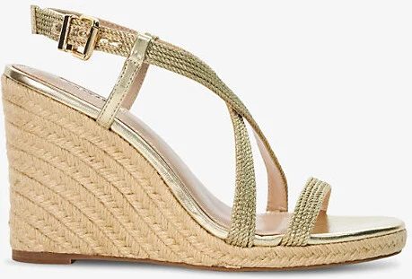 Womens Gold-Fabric Keylas Leather Espadrille Wedges Eur 39 / 6 Uk Women