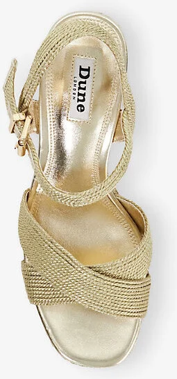 Womens Gold Fabric Kolden Raffia Heeled Wedge Sandals Eur 37 / 4 Uk Women - Image 2