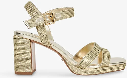 Womens Gold Fabric Manifesting Cross-Strap Woven Heeled Sandals Eur 40 / 7 Uk Women