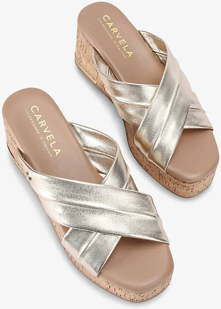 Womens Gold Fresco Cross-Strap Leather Wedges Eur 40 / 7 Uk Women - Image 2