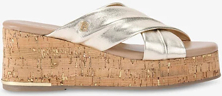 Womens Gold Fresco Cross-Strap Leather Wedges Eur 40 / 7 Uk Women