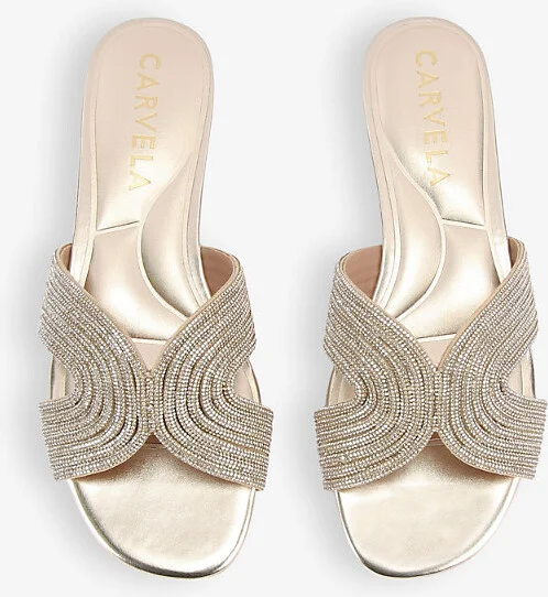Womens Gold Gala Backless Crystal-Embellished Mules Eur 41 / 8 Uk Women - Image 2