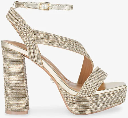 Womens Gold Gala Jewel-Embellished Woven Platform Sandal Eur 38/5 Uk Women