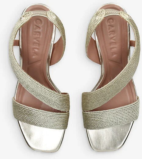 Womens Gold Gala Metallic-Strap Woven Heeled Sandals Eur 37 / 4 Uk Women - Image 2
