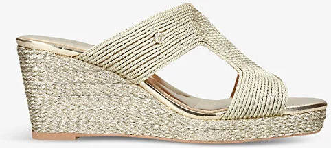 Womens Gold Gala Rope-Effect Woven Heeled Sandals Eur 37 / 4 Uk Women