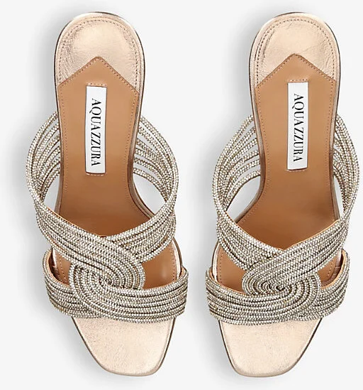 Womens Gold Gatsby 75 Crystal-Embellished Satin Heeled Mules Eur 37 / 4 Uk Women - Image 2