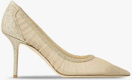 Womens Gold/Gold Love 85 Glitter-Embellished Tulle Heeled Courts Eur 34 / 1 Uk Women