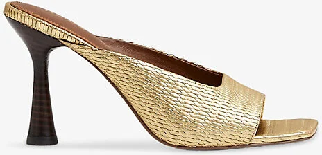 Womens Gold Justine Metallic Leather Heeled Mules Eur 36 / 3 Uk Women