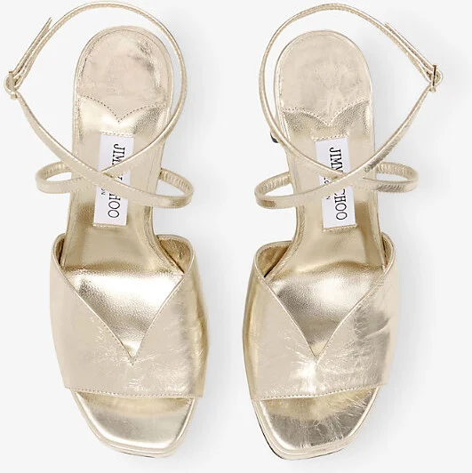 Womens Gold Karli Platform 125 Metallic Leather Sandals Eur 34 / 1 Uk Women - Image 2