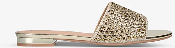 Womens Gold Kianni Crystal-Embellished Flat Woven Sandals Eur 37 / 4 Uk Women