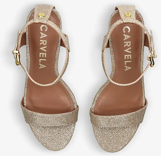 Womens Gold Kiki Logo-Embellished Woven Heeled Sandals Eur 36 / 3 Uk Women - Image 2
