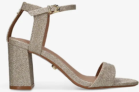 Womens Gold Kiki Logo-Embellished Woven Heeled Sandals Eur 36 / 3 Uk Women