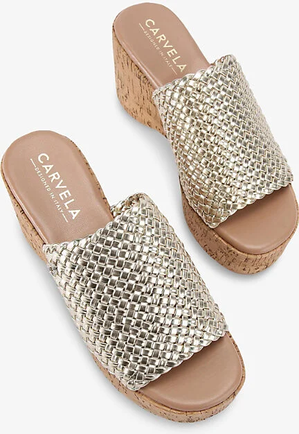 Womens Gold Krypton Weave Wedge-Heel Faux-Leather Sandals Eur 37 / 4 Uk Women - Image 2