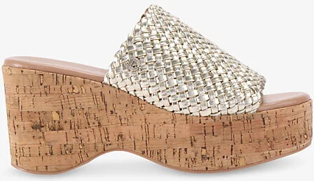 Womens Gold Krypton Weave Wedge-Heel Faux-Leather Sandals Eur 37 / 4 Uk Women
