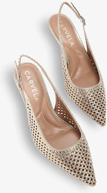 Womens Gold Lazer Crystal-Embellished Mesh Slingback Shoes Eur 38/5 Uk Women - Image 2