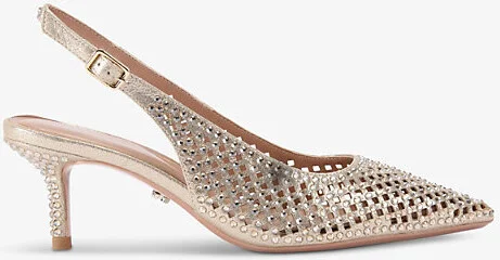 Womens Gold Lazer Crystal-Embellished Mesh Slingback Shoes Eur 38/5 Uk Women
