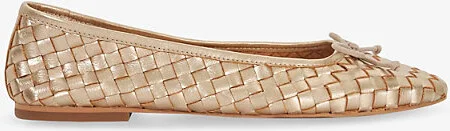 Womens Gold Leather Heat Woven Leather Ballet Flats Eur 39 / 6 Uk Women