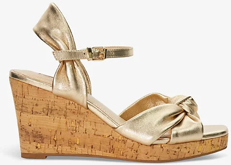 Womens Gold-Leather Kaino Tie-Knot Metallic-Leather Heeled Wedges Eur 41 / 8 Uk Women