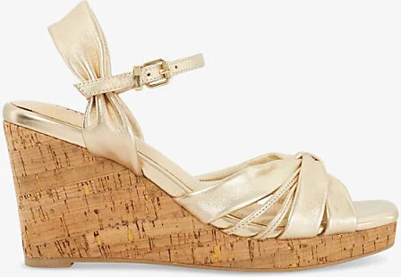 Womens Gold Leather Kander Leather Wedge Sandals Eur 37 / 4 Uk Women