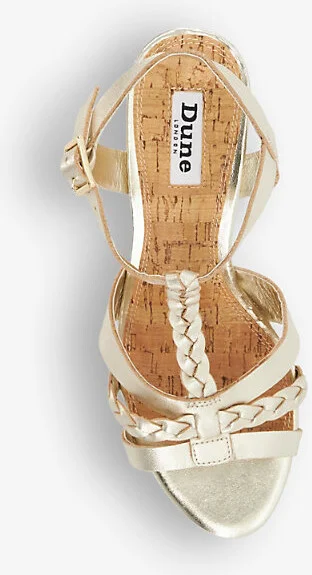 Womens Gold-Leather Koali Plaited T-Bar Woven Heeled Wedges Eur 41 / 8 Uk Women - Image 2
