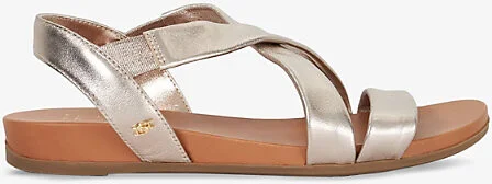 Womens Gold Leather Landies Comfort-Strap Flat Leather Sandals Eur 38/5 Uk Women