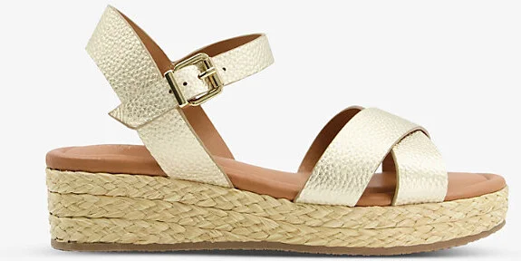 Womens Gold-Leather Linnie Flatform Jute-Trim Woven Sandals Eur 36 / 3 Uk Women