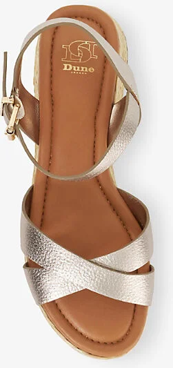 Womens Gold Leather Littleton Cross-Strap Leather Raffia Flatform Sandals Eur 41 / 8 Uk Women - Image 2