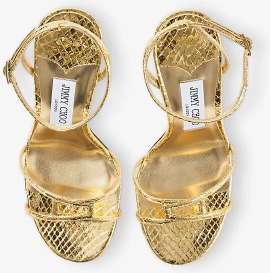 Womens Gold Leo 100 Metallic-Leather Heeled Sandals Eur 36 / 3 Uk Women - Image 2